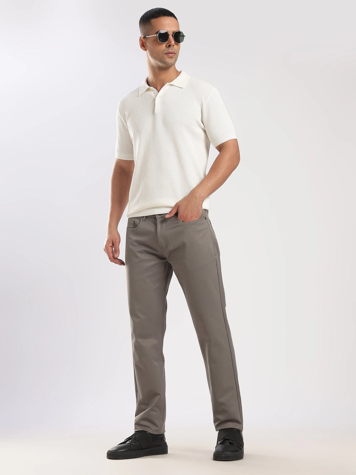 Grey Cotton Regular Fit Trouser
