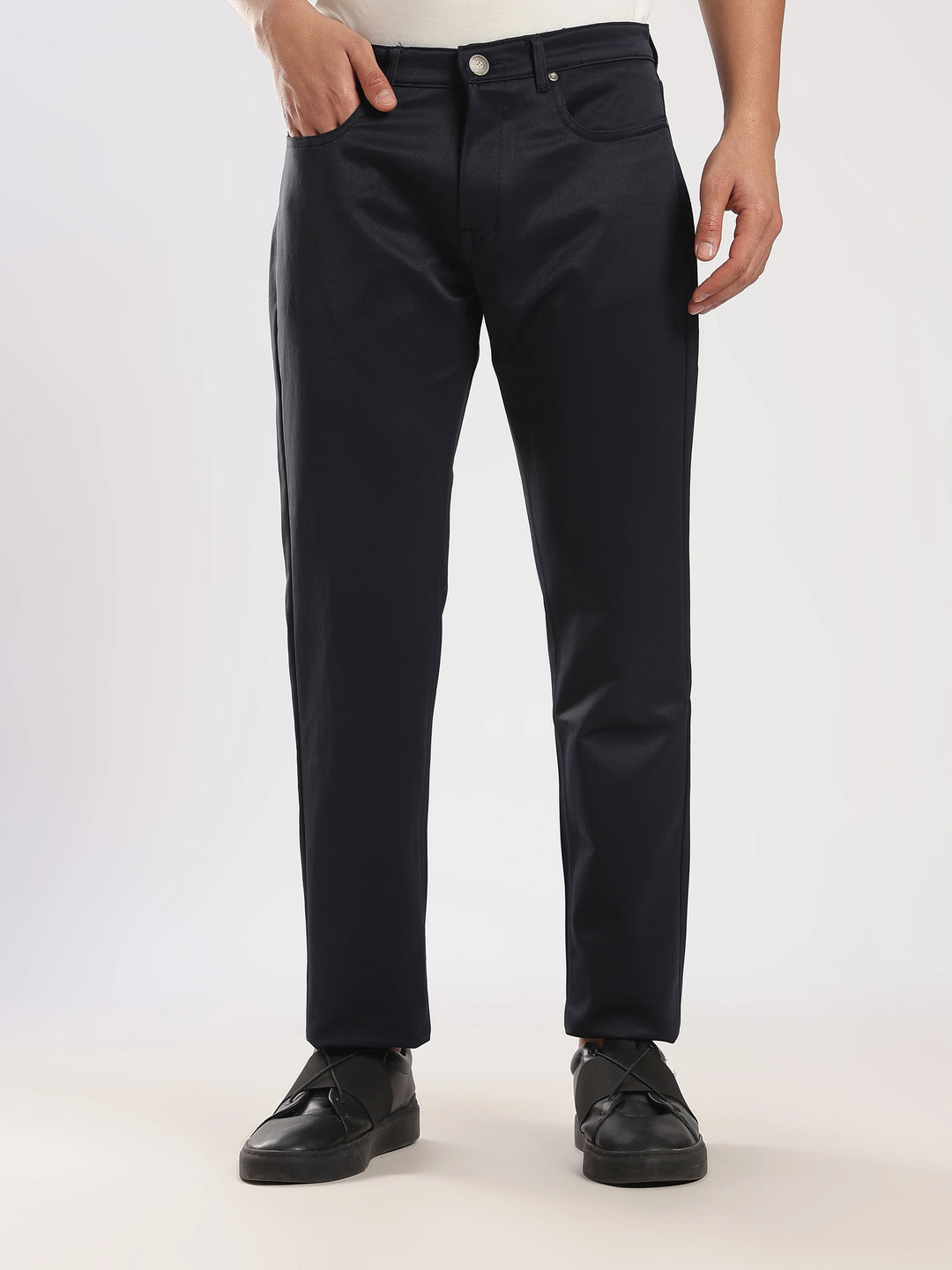 Navy Cotton Regular Fit Trouser