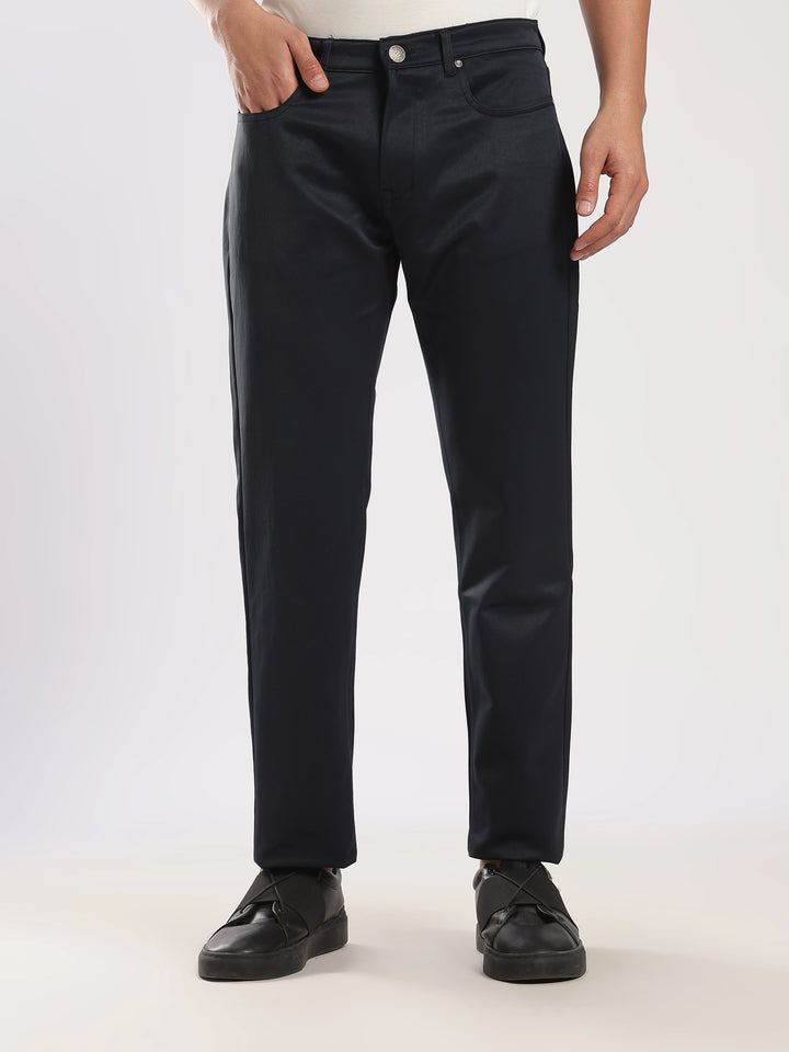Navy Cotton Regular Fit Trouser