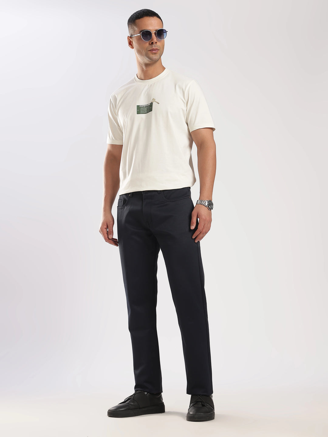 Navy Cotton Regular Fit Trouser