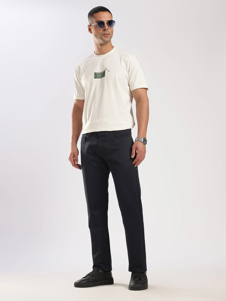 Navy Cotton Regular Fit Trouser