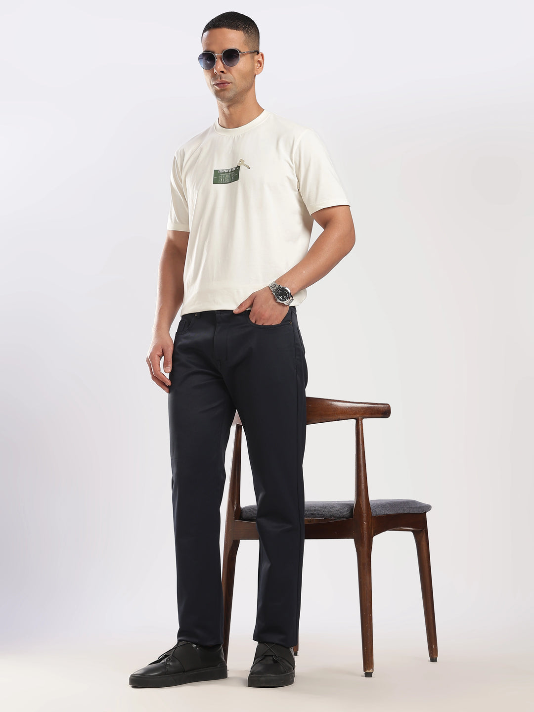 Navy Cotton Regular Fit Trouser