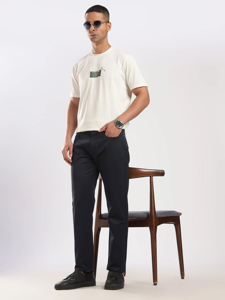 Navy Cotton Regular Fit Trouser