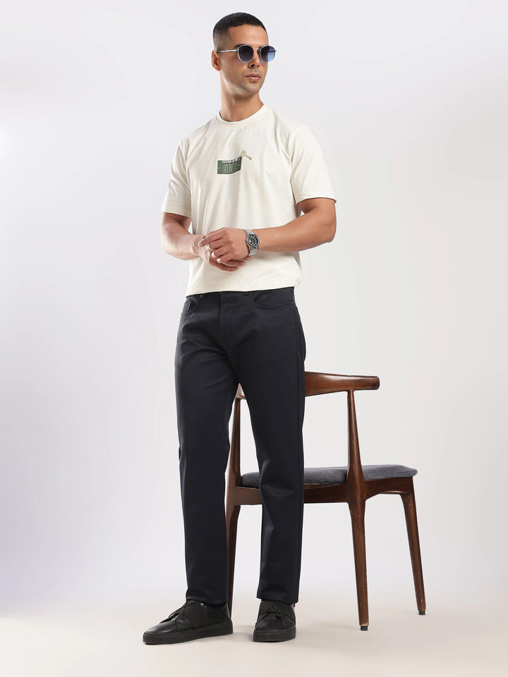 Navy Cotton Regular Fit Trouser