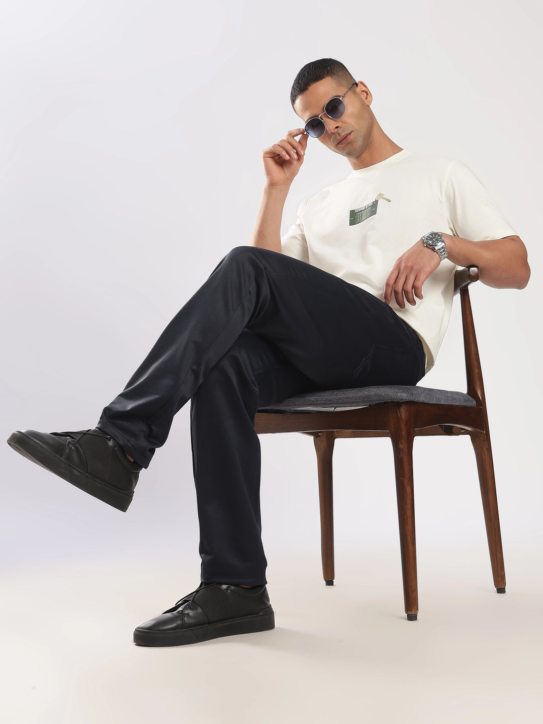 Navy Cotton Regular Fit Trouser