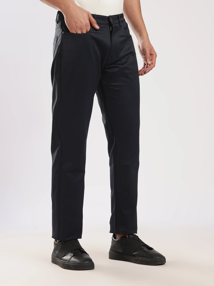 Navy Cotton Regular Fit Trouser