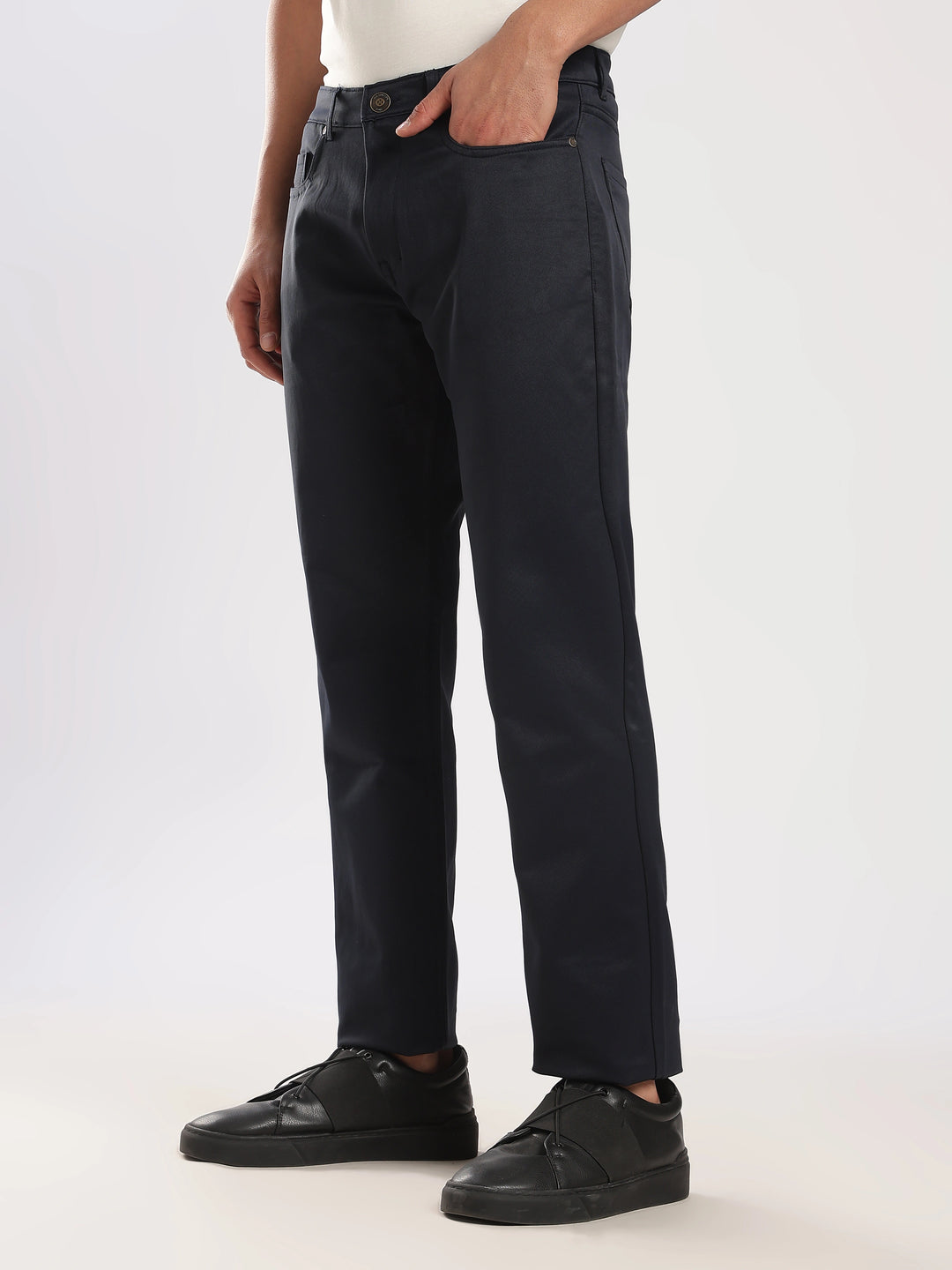 Navy Cotton Regular Fit Trouser