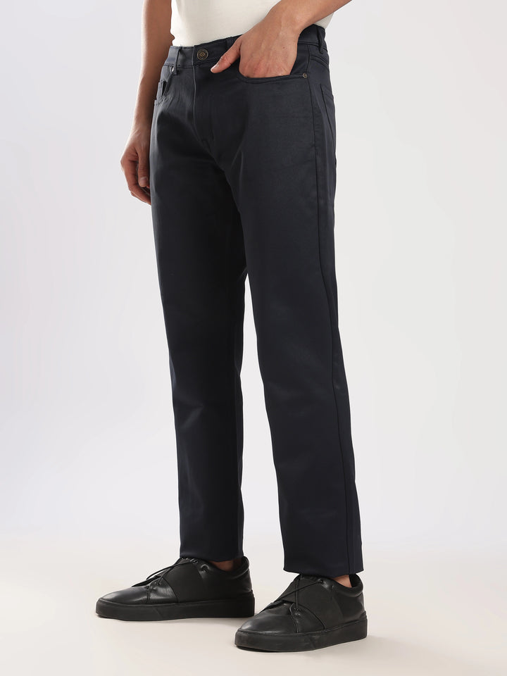 Navy Cotton Regular Fit Trouser
