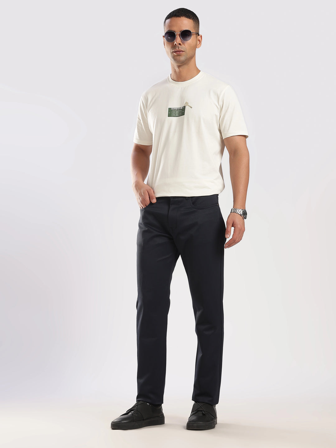 Navy Cotton Regular Fit Trouser