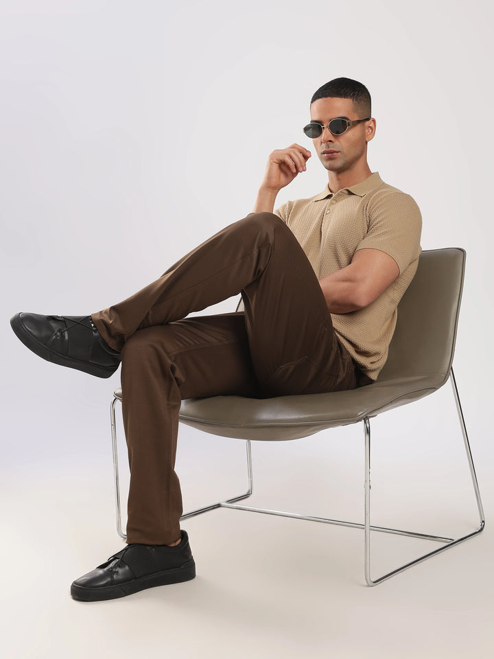 Brown Cotton Regular Fit Trouser