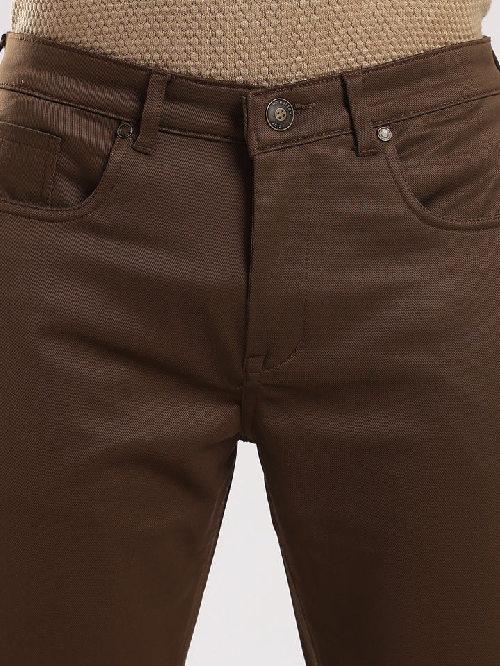 Brown Cotton Regular Fit Trouser