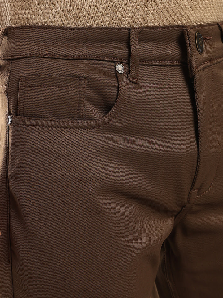 Brown Cotton Regular Fit Trouser