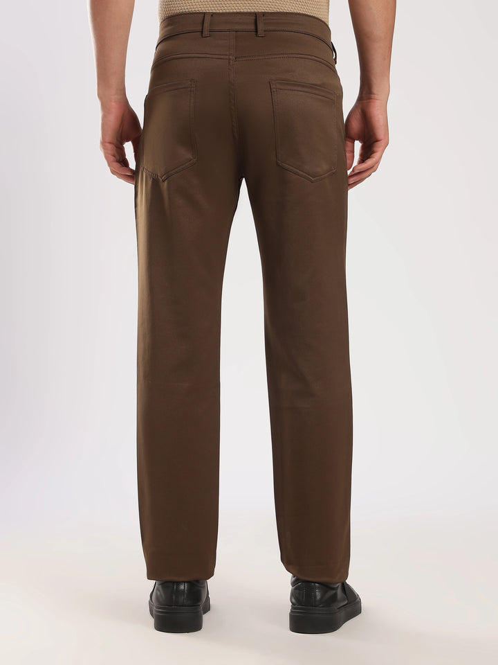 Brown Cotton Regular Fit Trouser