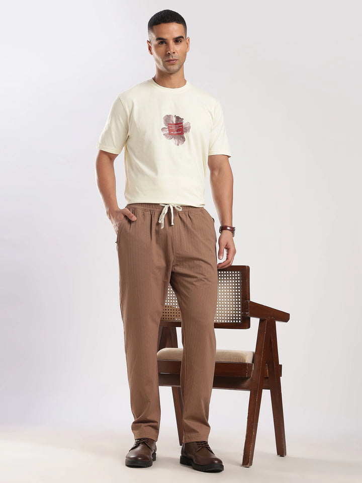 Off White Poly Relaxed Fit Travel Pant