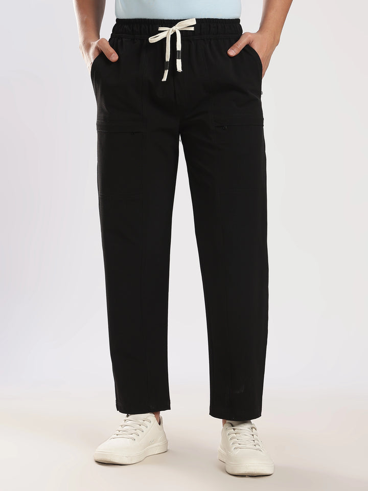 Black Poly Relaxed Fit Travel Pant