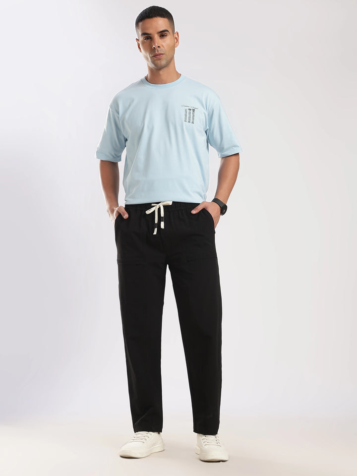 Black Poly Relaxed Fit Travel Pant
