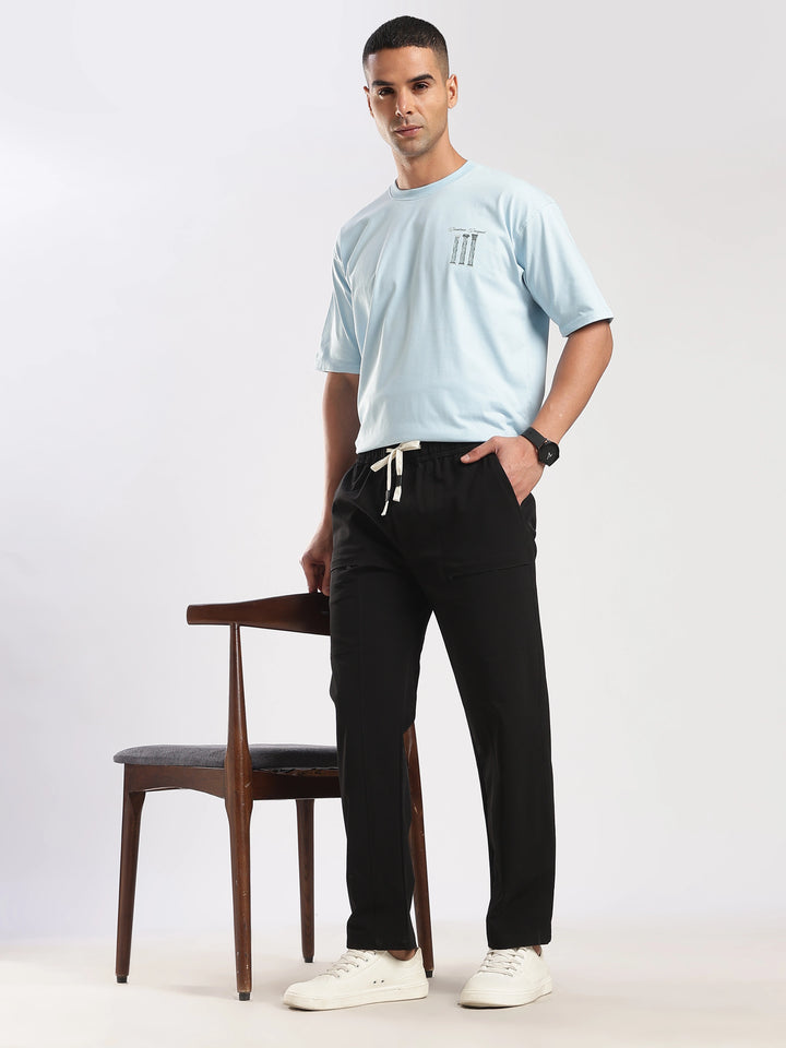 Black Poly Relaxed Fit Travel Pant