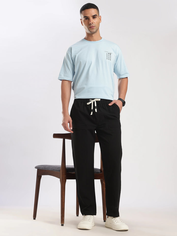 Black Poly Relaxed Fit Travel Pant
