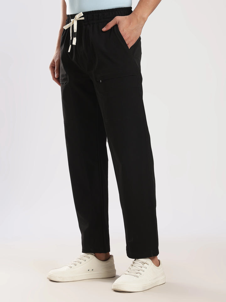 Black Poly Relaxed Fit Travel Pant