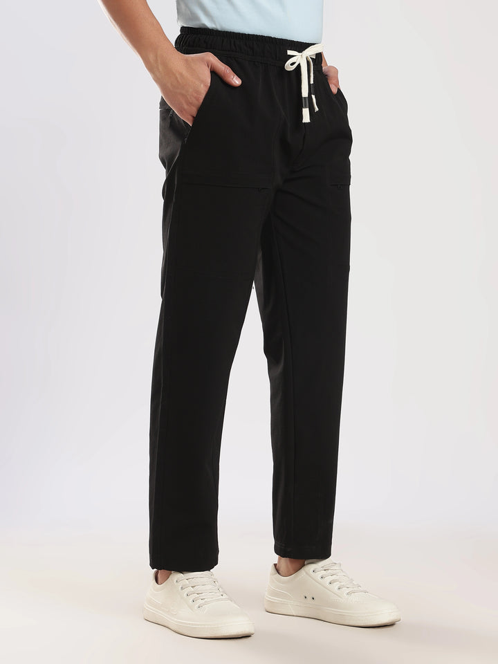 Black Poly Relaxed Fit Travel Pant
