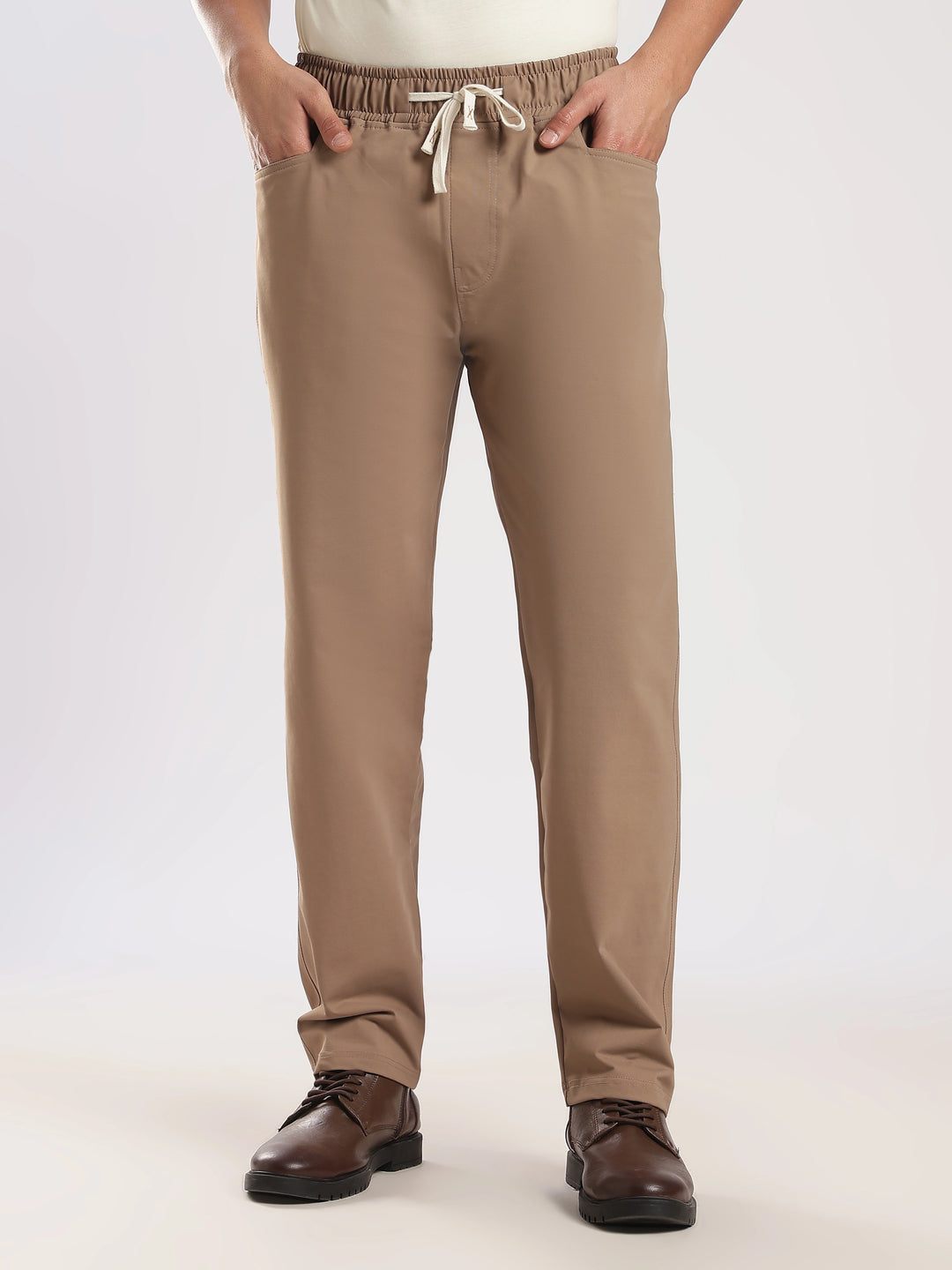 Khaki Poly Relaxed Fit Travel Pant
