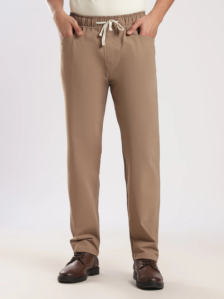 Khaki Poly Relaxed Fit Travel Pant