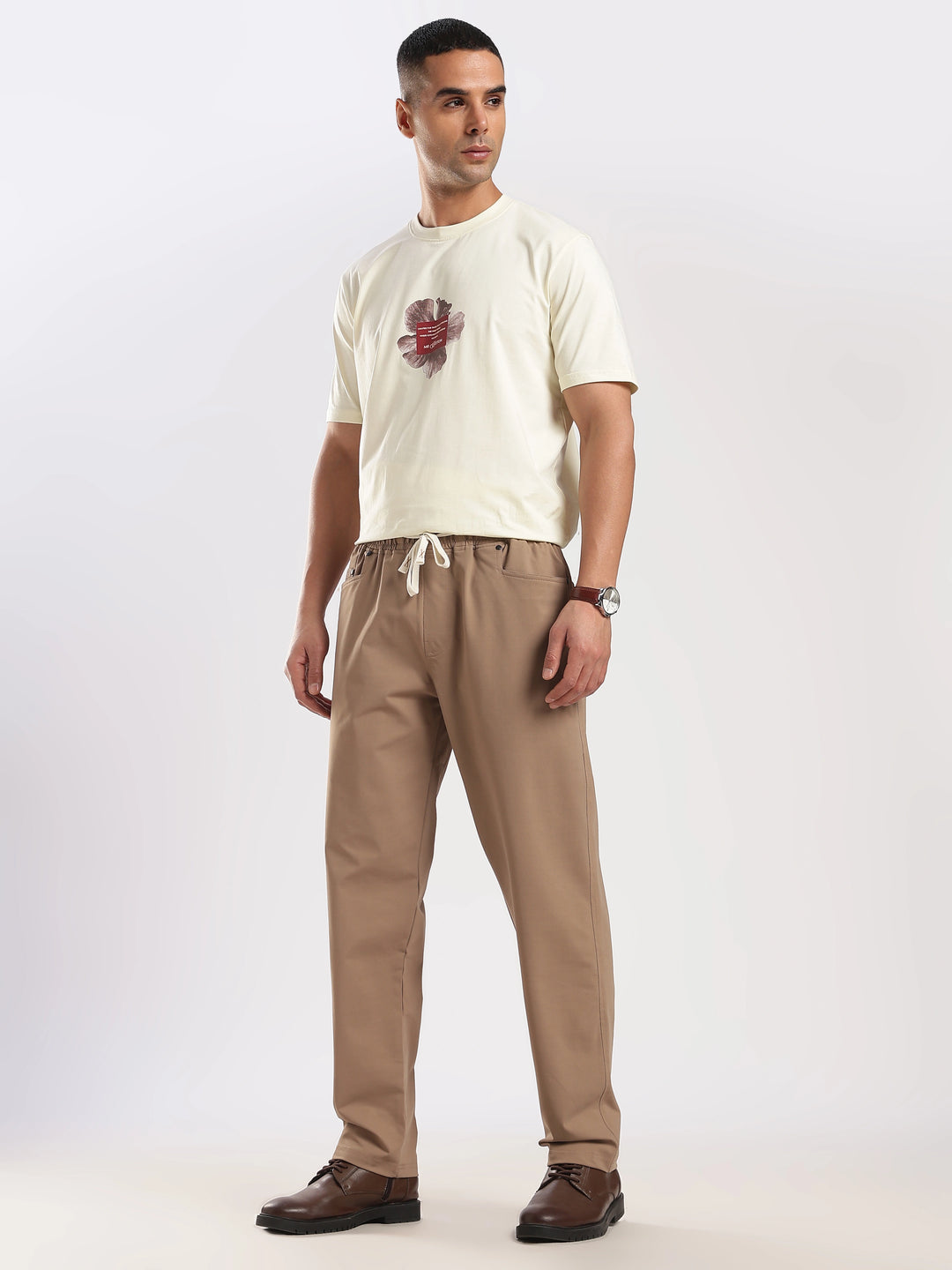 Khaki Poly Relaxed Fit Travel Pant