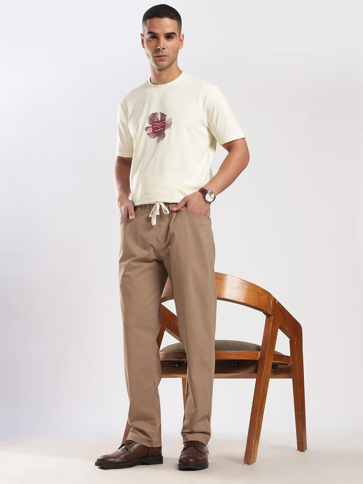 Khaki Poly Relaxed Fit Travel Pant