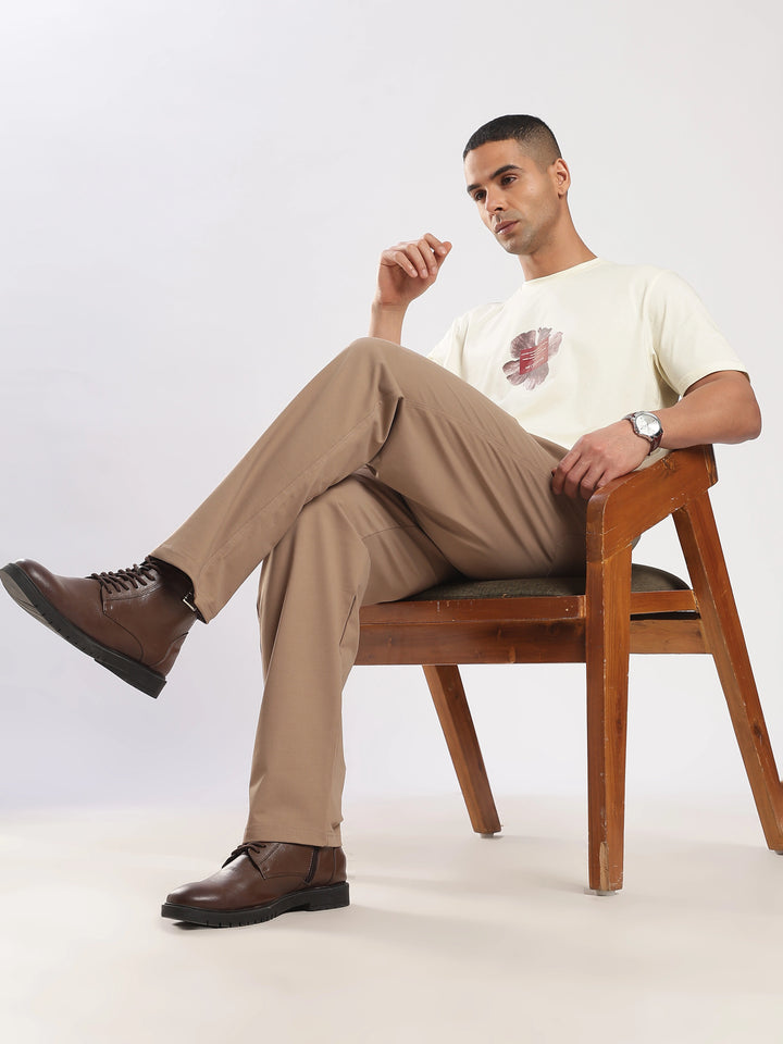 Khaki Poly Relaxed Fit Travel Pant