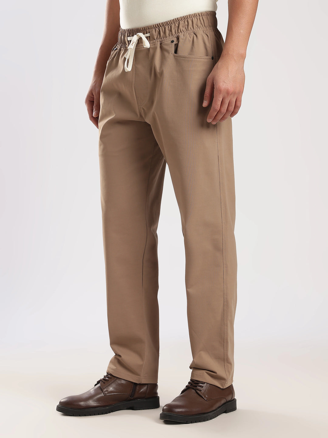 Khaki Poly Relaxed Fit Travel Pant