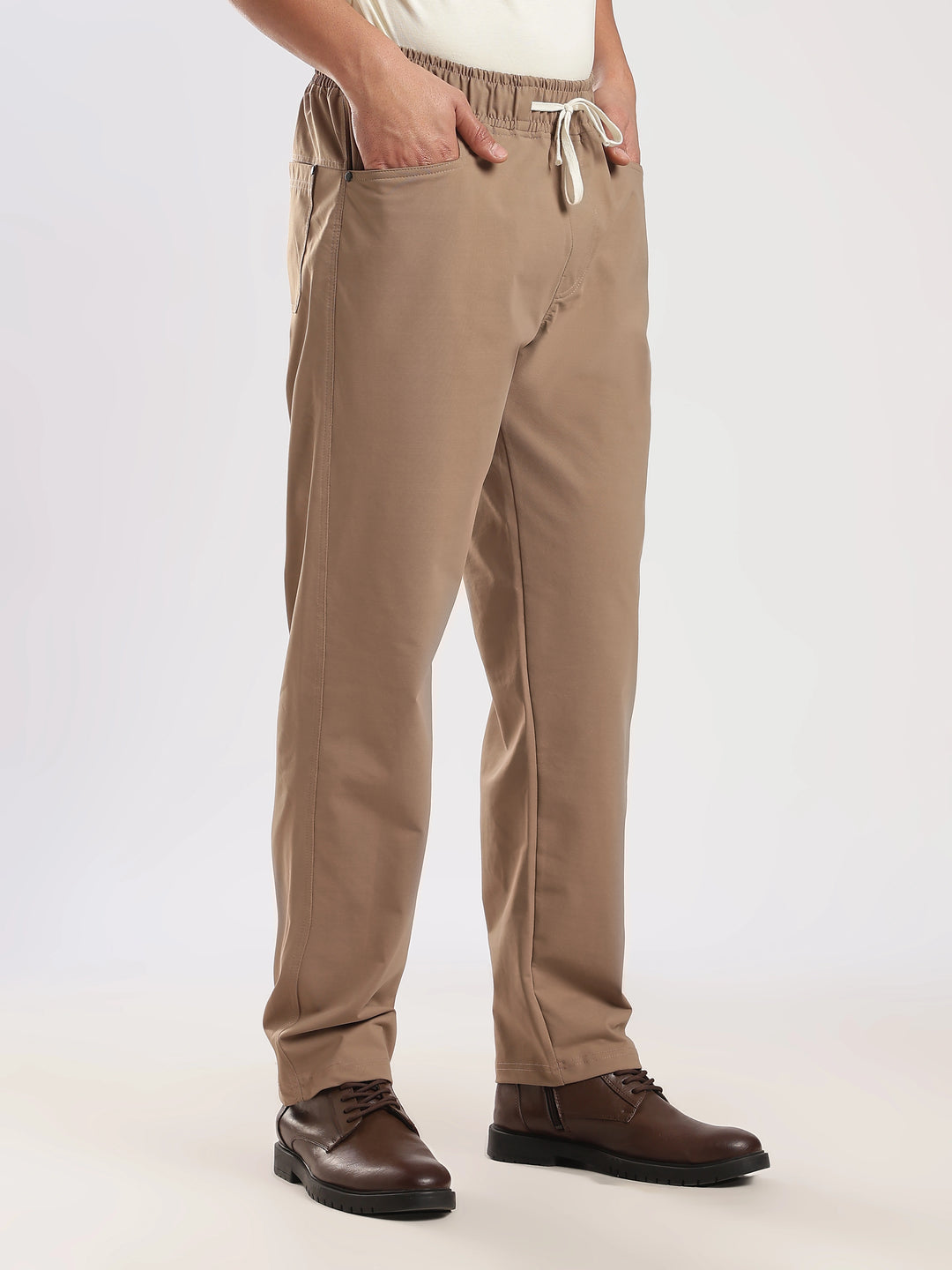 Khaki Poly Relaxed Fit Travel Pant