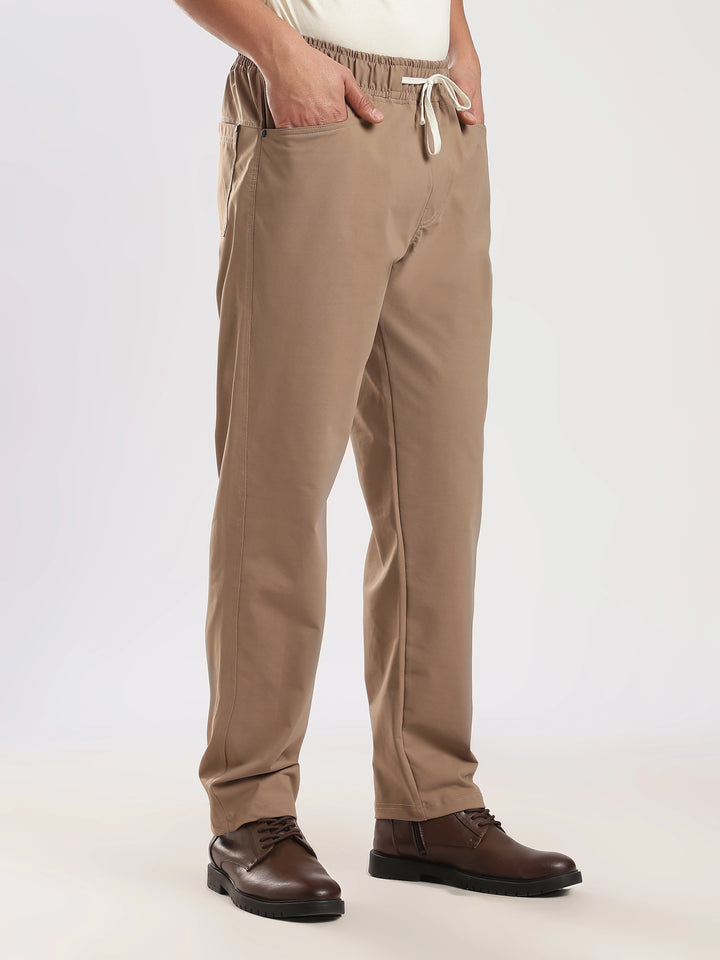 Khaki Poly Relaxed Fit Travel Pant