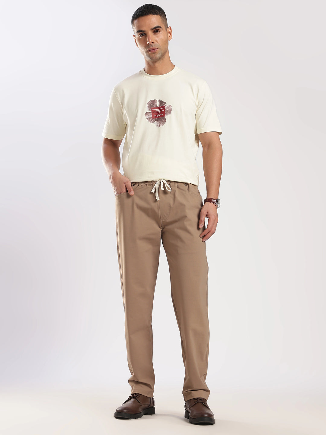 Khaki Poly Relaxed Fit Travel Pant