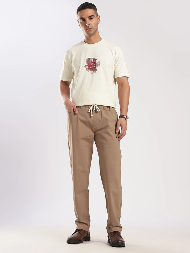 Khaki Poly Relaxed Fit Travel Pant