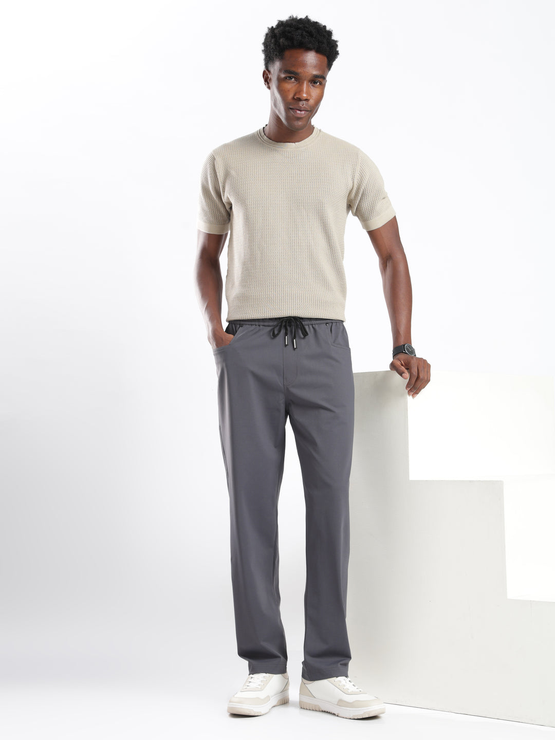 Dark Grey Poly Relaxed Fit Travel Pant