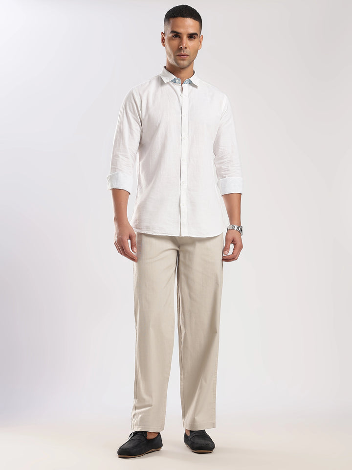 Beige Regular Fit Linen Trouser