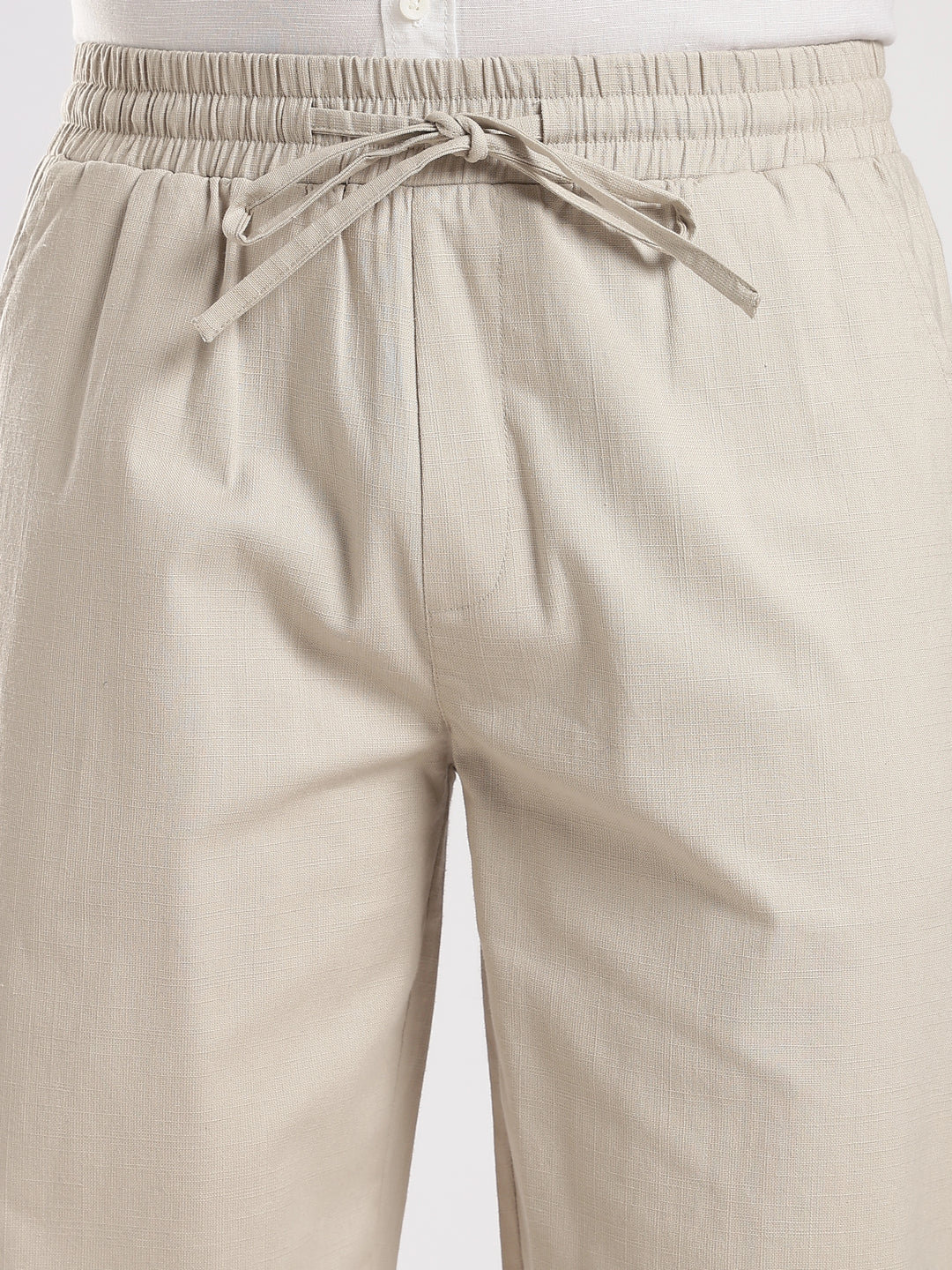 Beige Regular Fit Linen Trouser