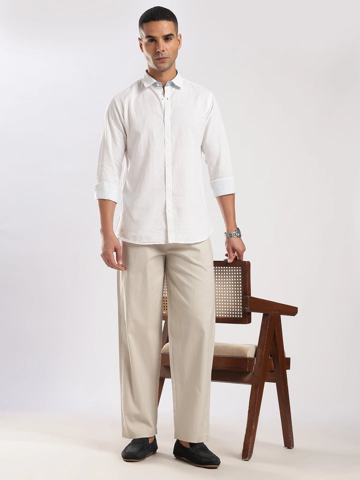 Beige Regular Fit Linen Trouser