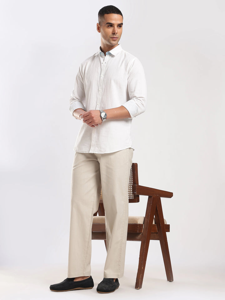 Beige Regular Fit Linen Trouser