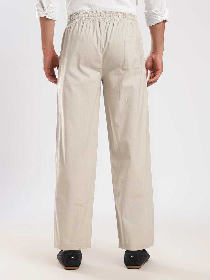 Beige Regular Fit Linen Trouser