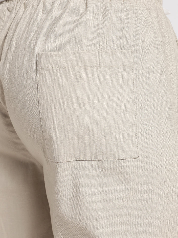 Beige Regular Fit Linen Trouser
