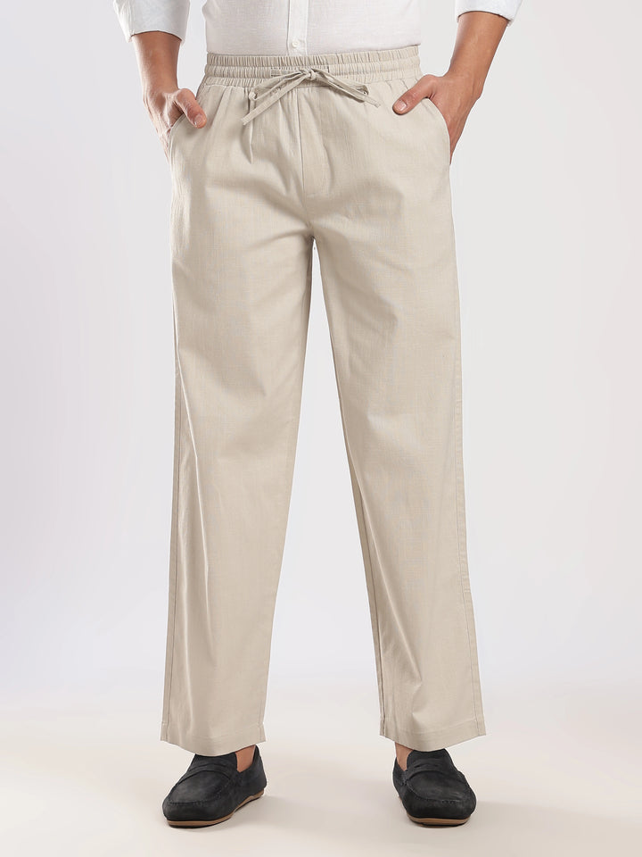 Beige Regular Fit Linen Trouser