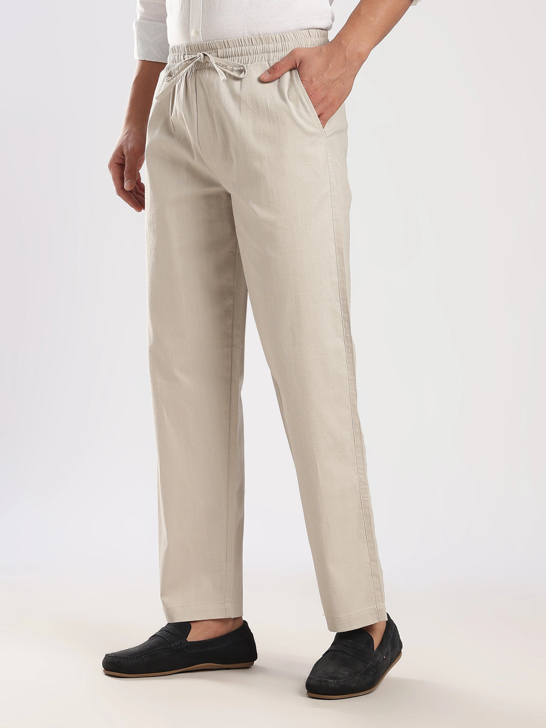 Beige Regular Fit Linen Trouser