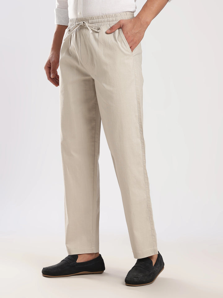 Beige Regular Fit Linen Trouser
