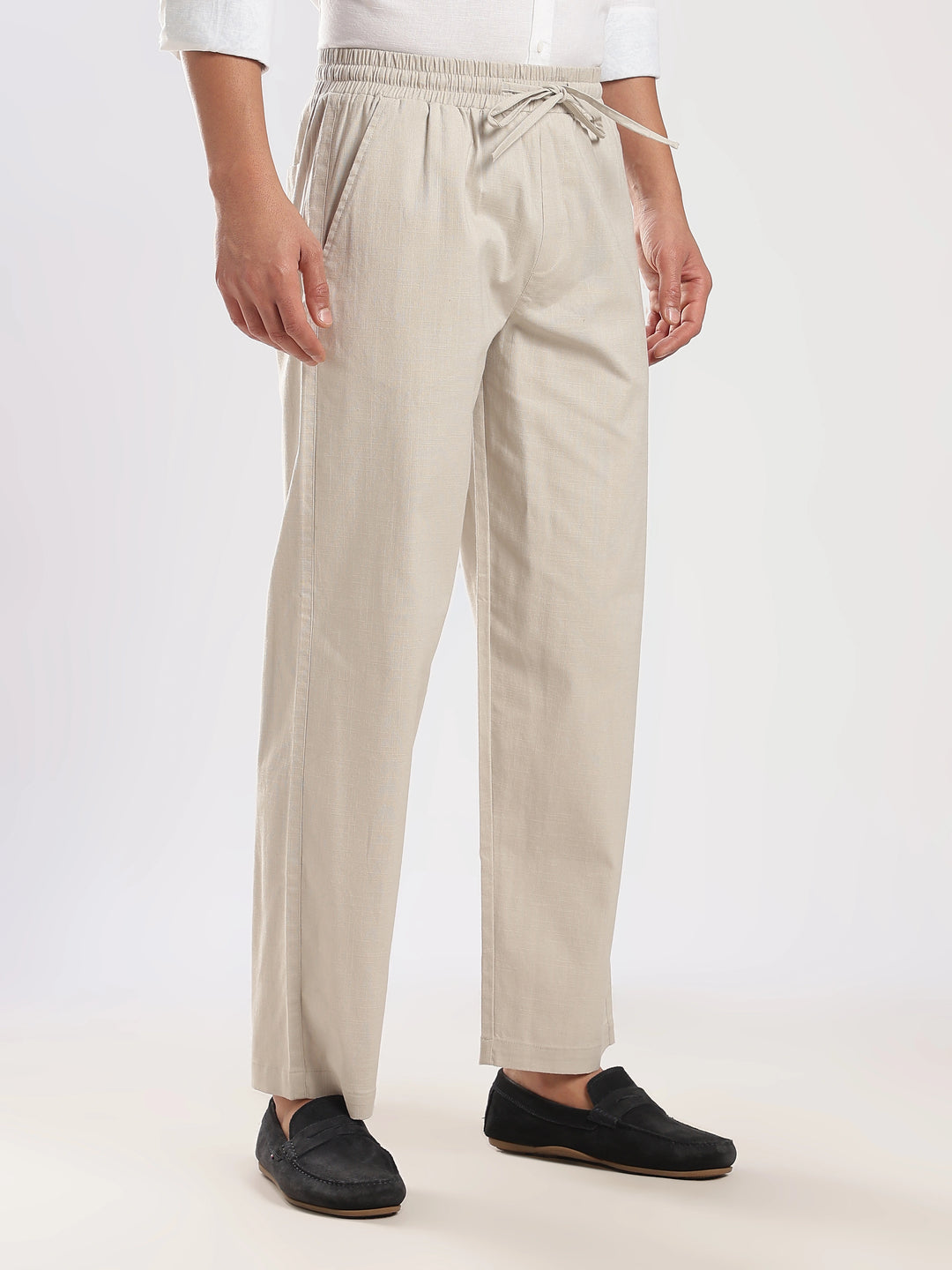 Beige Regular Fit Linen Trouser