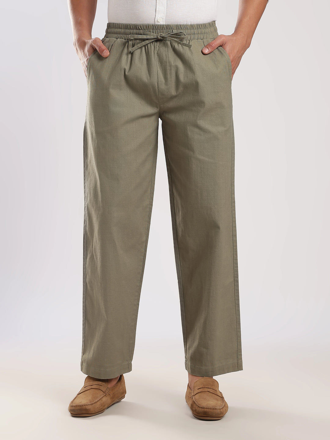 Olive Regular Fit Linen Trouser