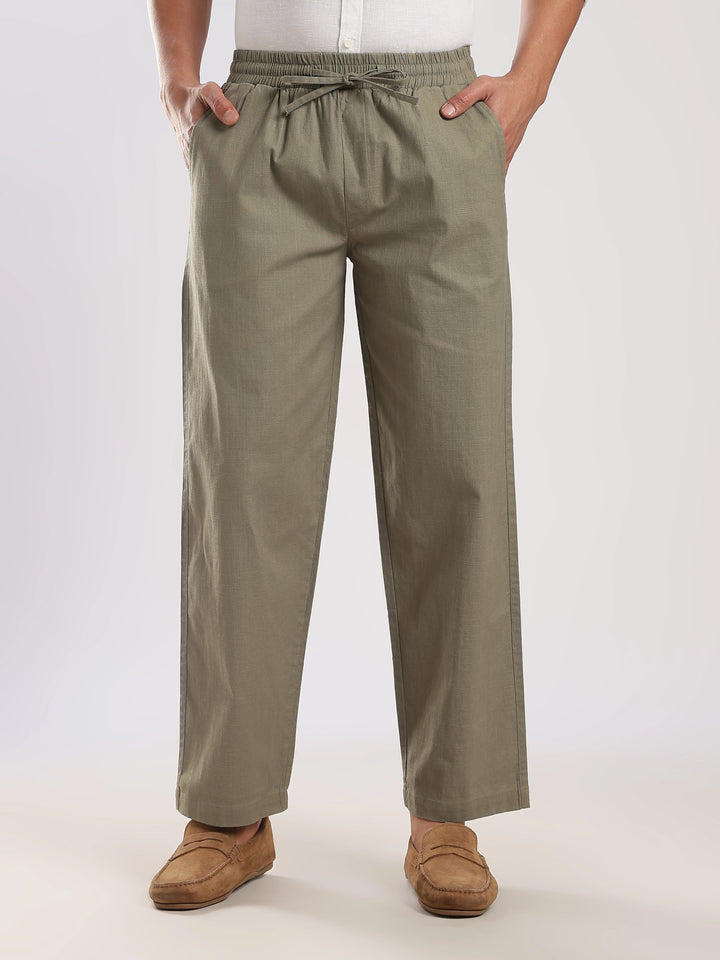 Olive Regular Fit Linen Trouser