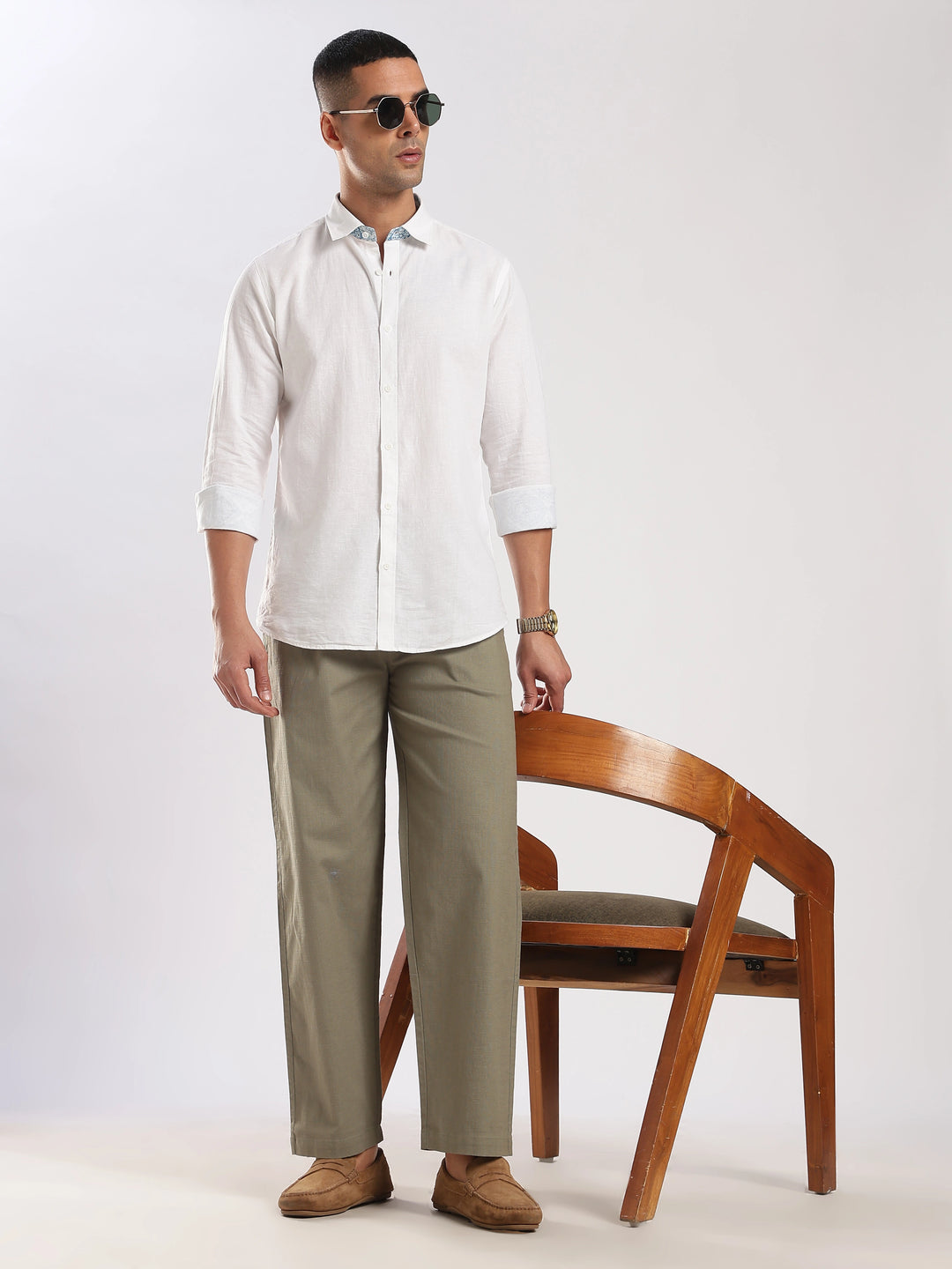 Olive Regular Fit Linen Trouser