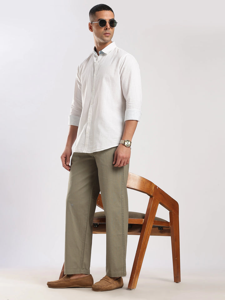 Olive Regular Fit Linen Trouser