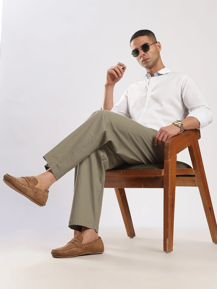 Olive Regular Fit Linen Trouser